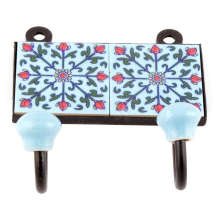 Turquoise Tiny Flower Ceramic Tiles Hooks